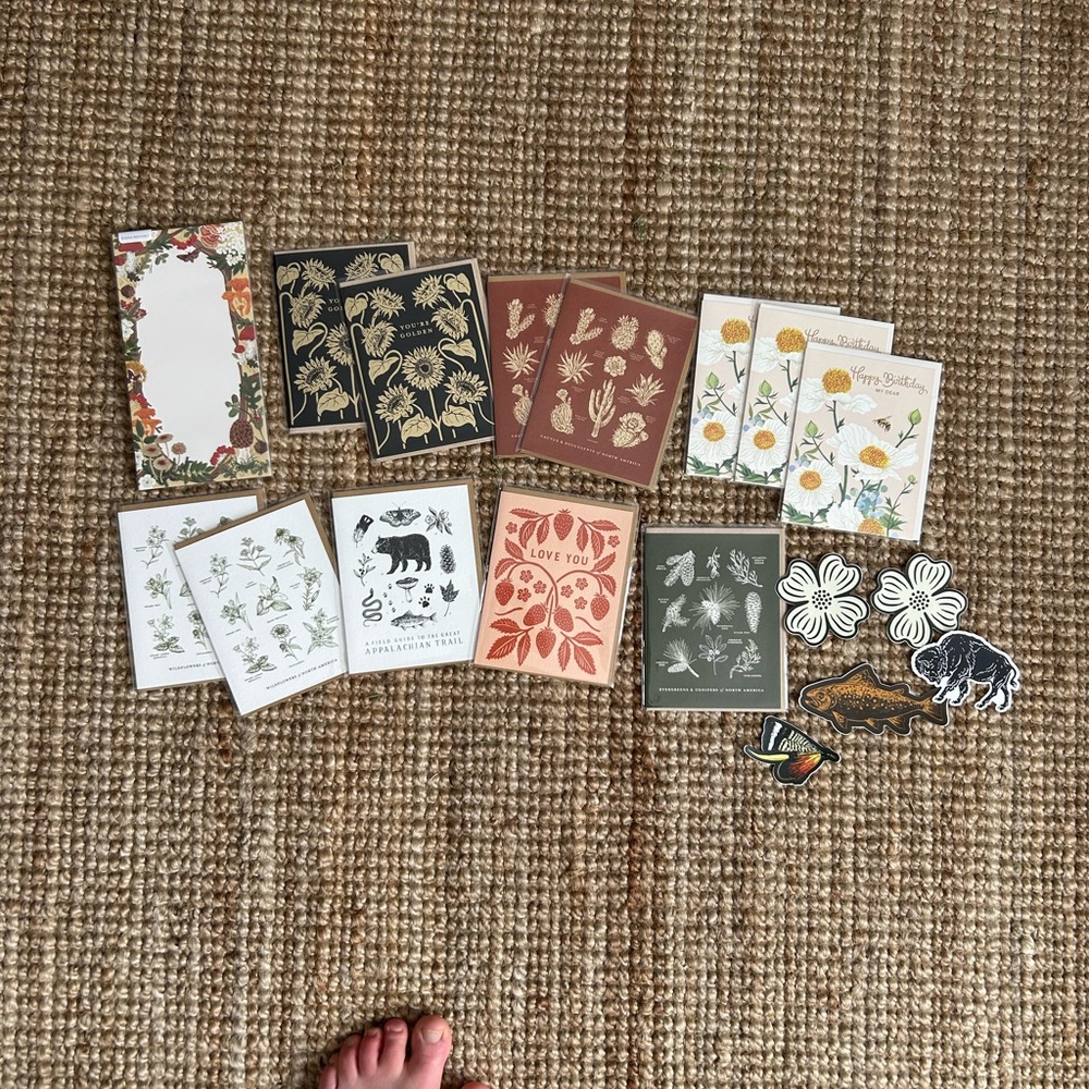 Assorted Botanical Greeting Cards, Stickers, Notepad
